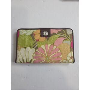 SPARTINA "DAUFUSKIE ISLAND" NATURAL LINEN & GENUINE LEATHER FLORAL WALLET W/SNAP